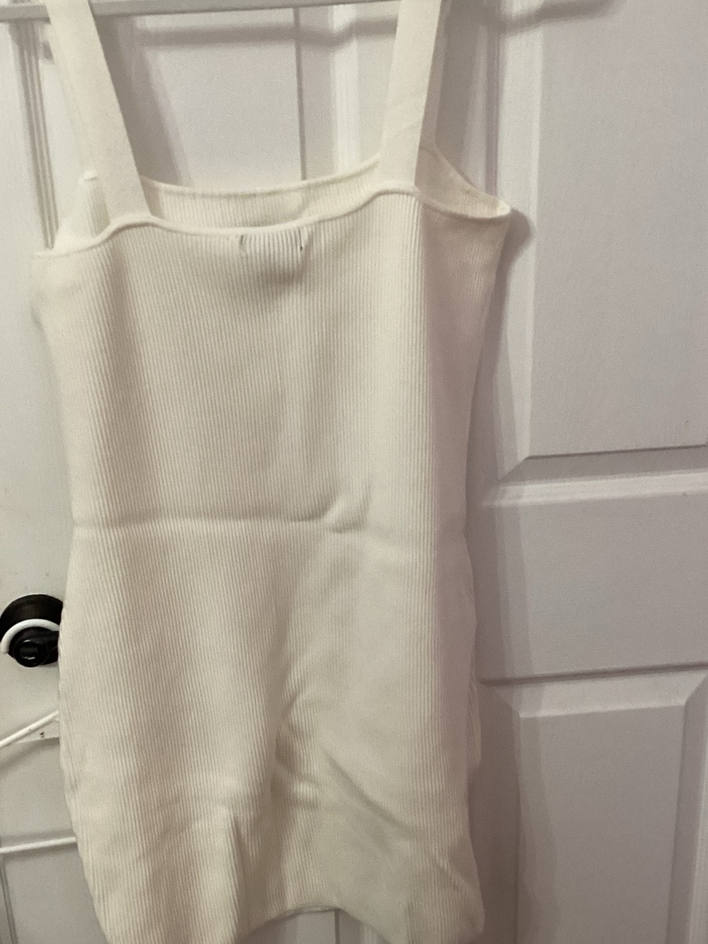 Square Neck Ribbed Mini Dress in Cream - Picture 2 of 3